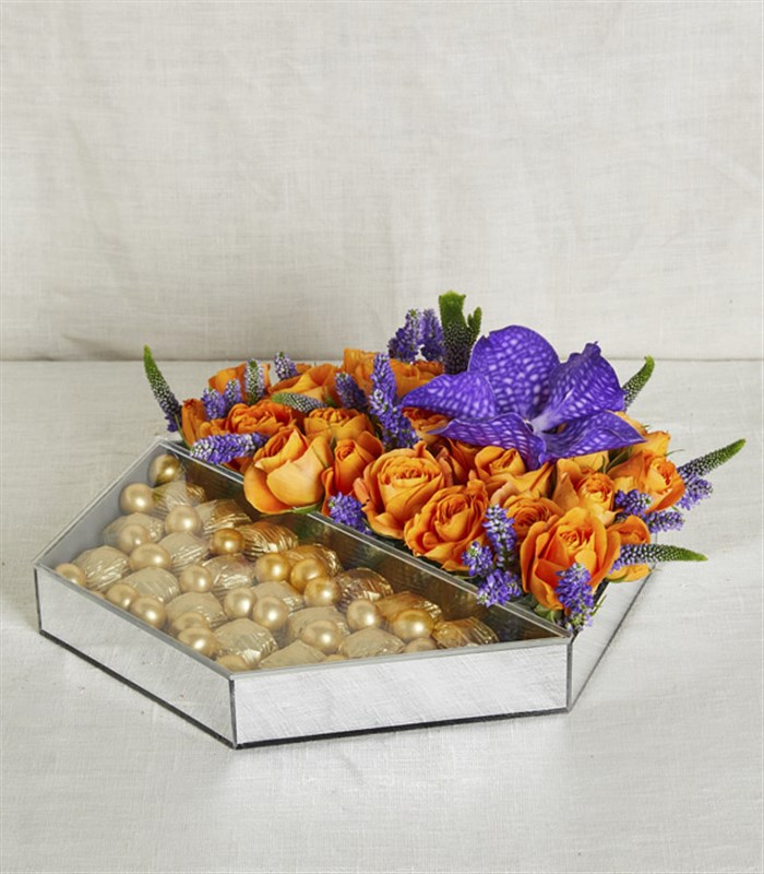 Turuncu Deluxe Yıldız Altıgen Ayna Çikolata Tepsisi