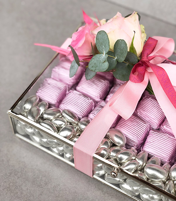Royal Deluxe Silver Pink Glass Chocolate Box