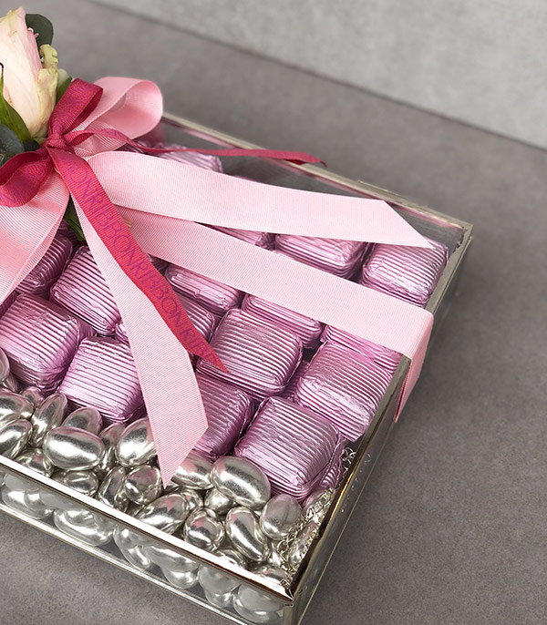 Royal Deluxe Silver Pink Glass Chocolate Box