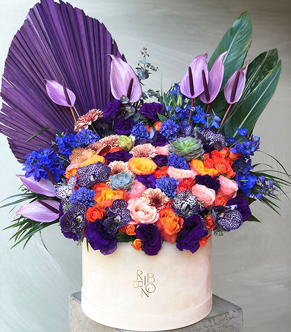 Sophia Loren Orange Purple Royal Deluxe Flowers in Box