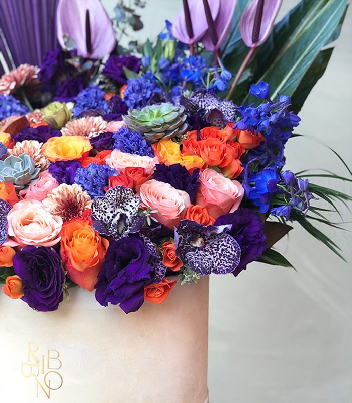 Sophia Loren Turuncu Mor Royal Deluxe Kutuda Çiçek