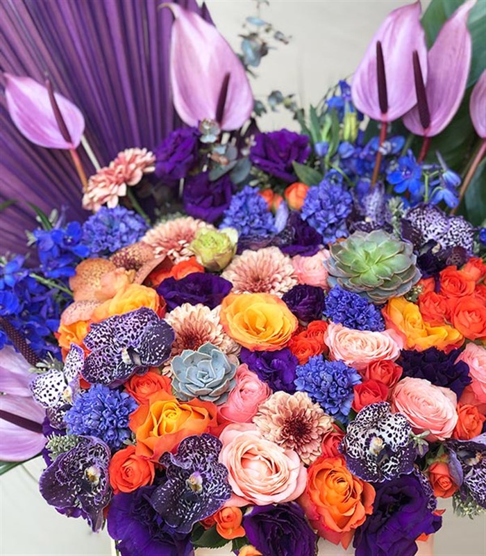 Sophia Loren Turuncu Mor Royal Deluxe Kutuda Çiçek