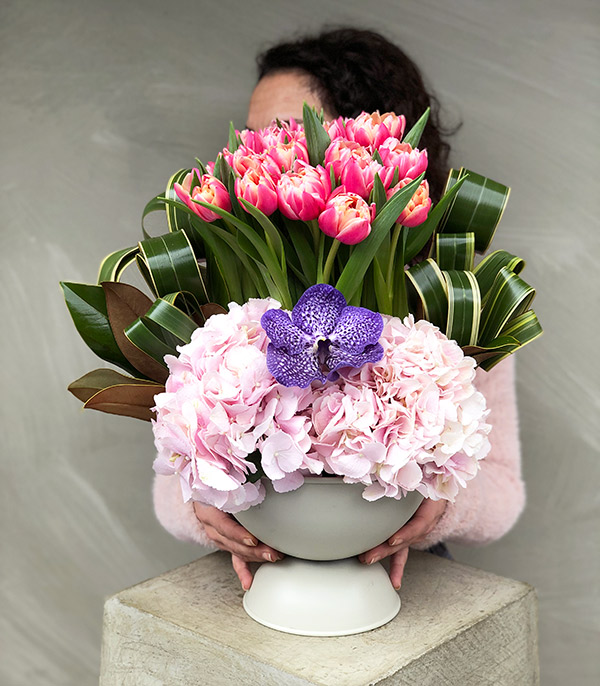 Hypatia Pink Hydrangea Tulip Arrangement