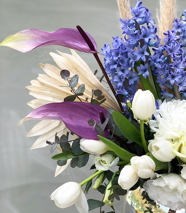 Elsa Purple Hyacinth White Flowers Vase Arrangement