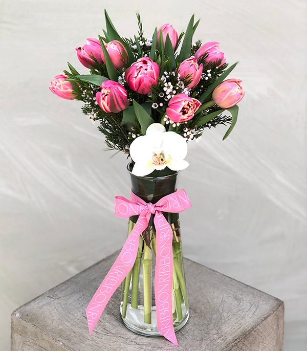 Pink Tulips Vase Arrangement