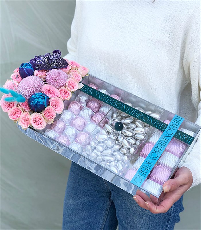 Pembe Silver Grand Deluxe 28Li Badem Draje Çikolata Tepsisi