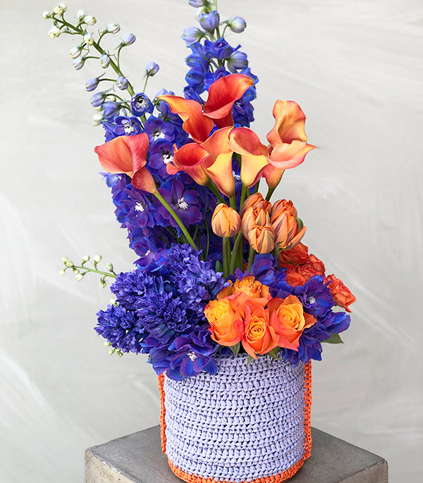 Angeline Lilac Knit Box Orange Purple Flowers