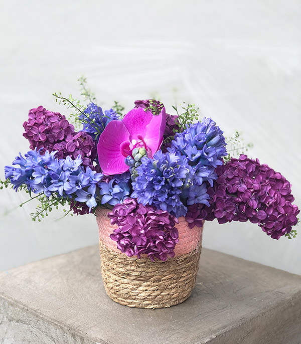 Hyacinth Lilac Arrangement in Mini Basket