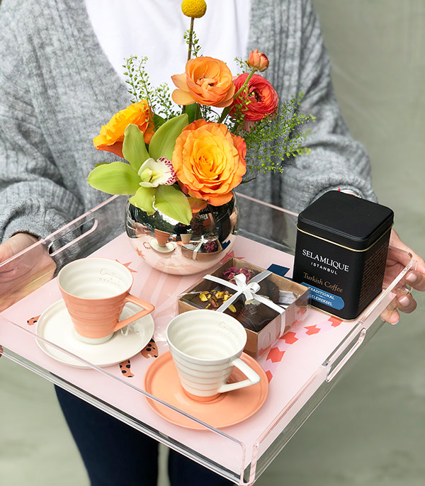 Flower Coffee Gift Set on Tray