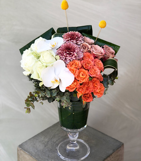 Orange Rose White Rose Vase Arrangement