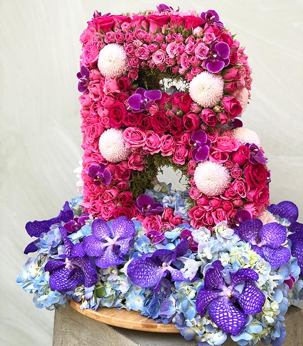 Pink Decorative Personalized Letter Flower Arrangement
