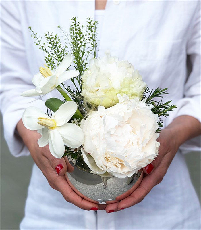 Naive Mini Silver Vazoda Şakayık Beyaz Lale