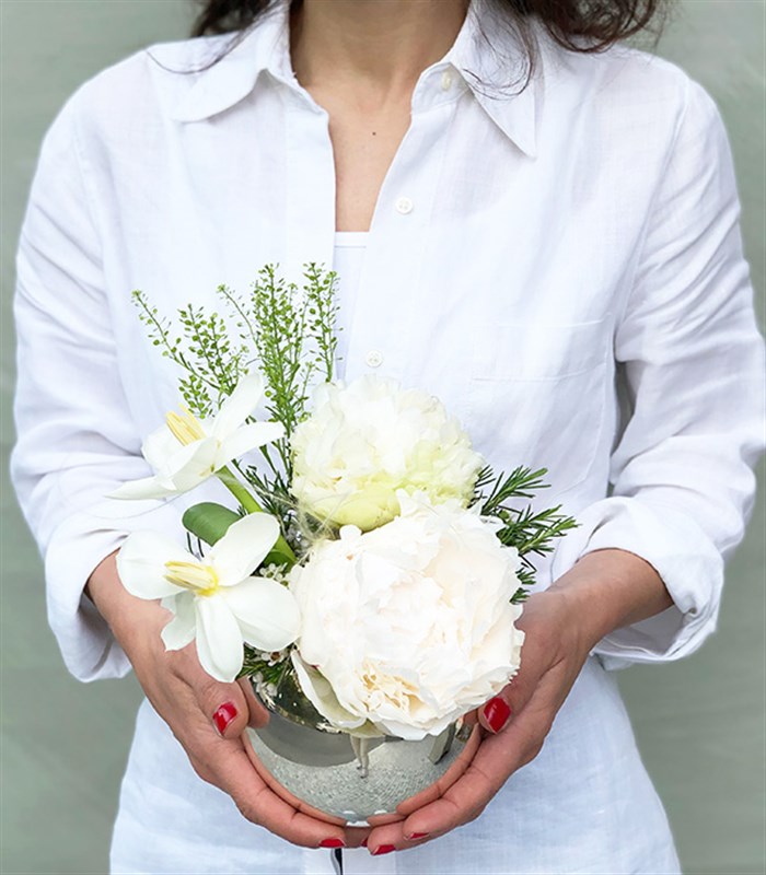 Naive Mini Silver Vazoda Şakayık Beyaz Lale