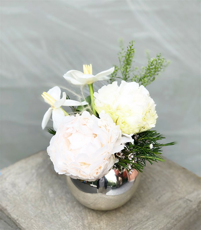 Naive Mini Silver Vazoda Şakayık Beyaz Lale