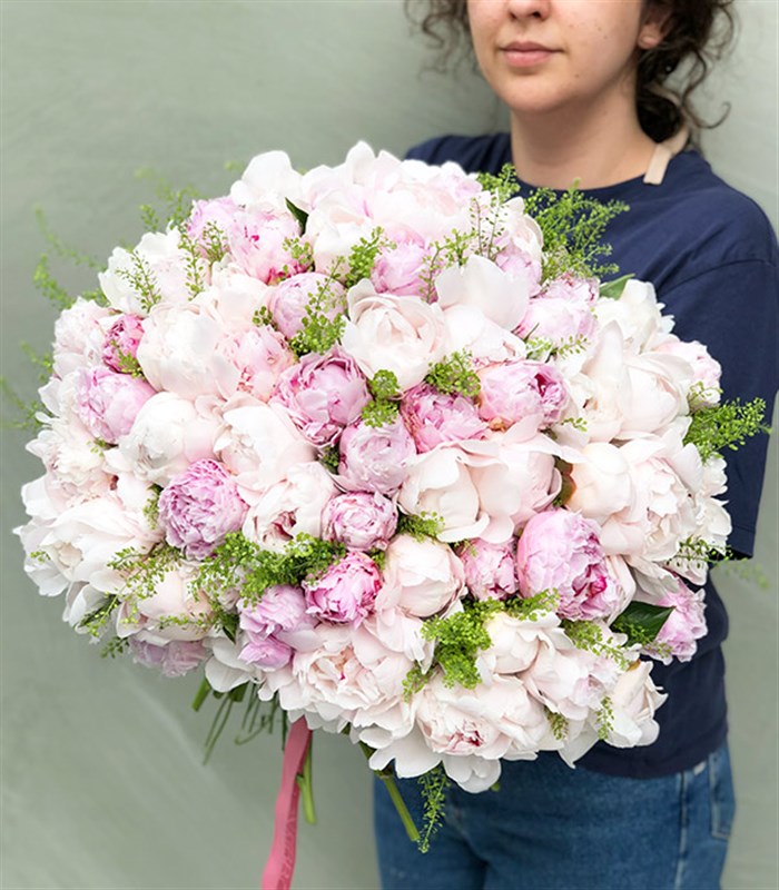 101 Şakayık Buketi Royal Deluxe Pembe Beyaz