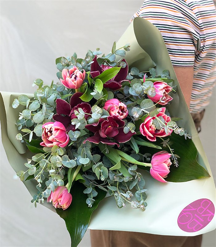 Aisha Okaliptüs Pembe Lale Buketi