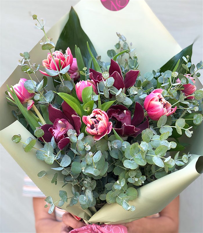 Aisha Okaliptüs Pembe Lale Buketi