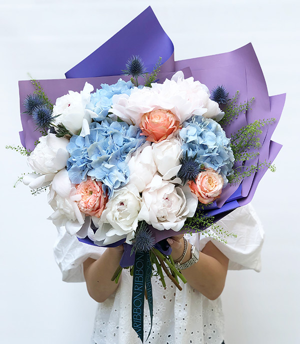 Charley Blue Hydrangea Peony Bouquet