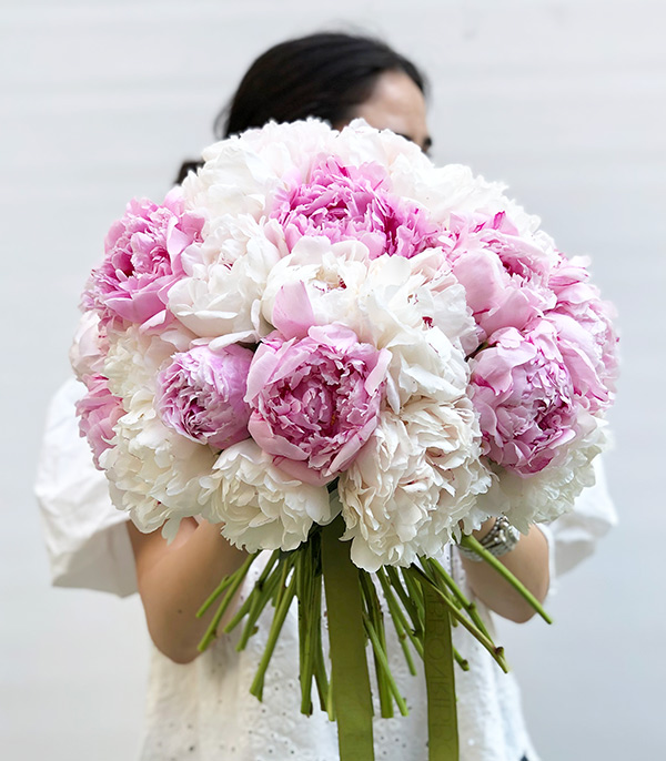 Corinne Grand Deluxe White Pink Peonies Bouquet