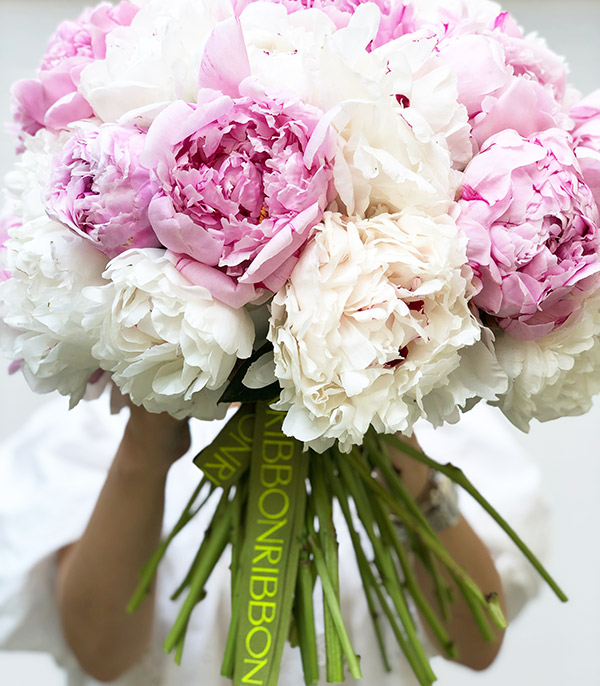 Corinne Grand Deluxe White Pink Peonies Bouquet