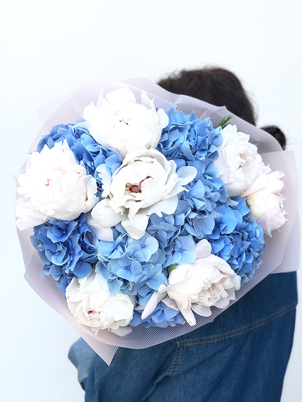 Marion Blue Hydrangea Peony Bouquet