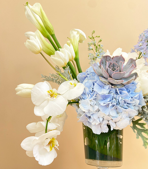 Alvin Blue Hydrangea White Peonies Vase Arrangement