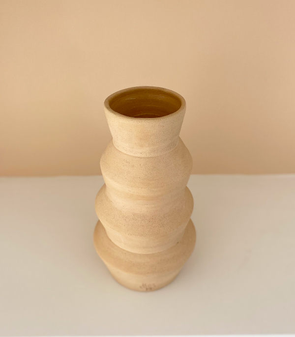 Zigzag Tall Beige Handmade Ceramic Vase