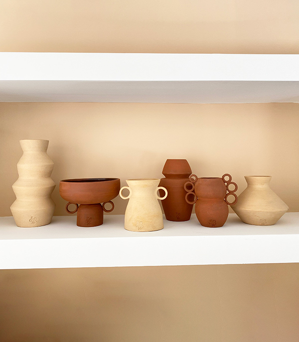 Zigzag Tall Beige Handmade Ceramic Vase