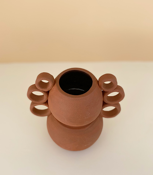 Earthenware Handmade Ceramic Vase with Six Handles