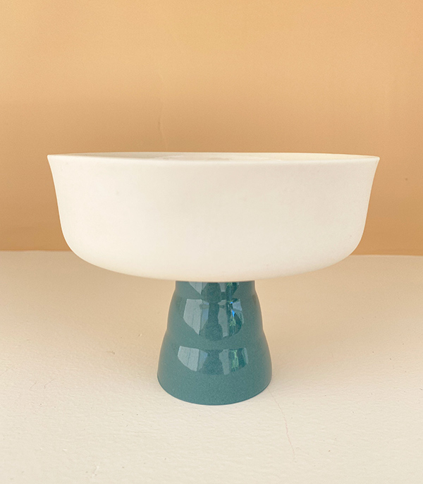 Handmade Porcelain Serving Bowl Cream Green