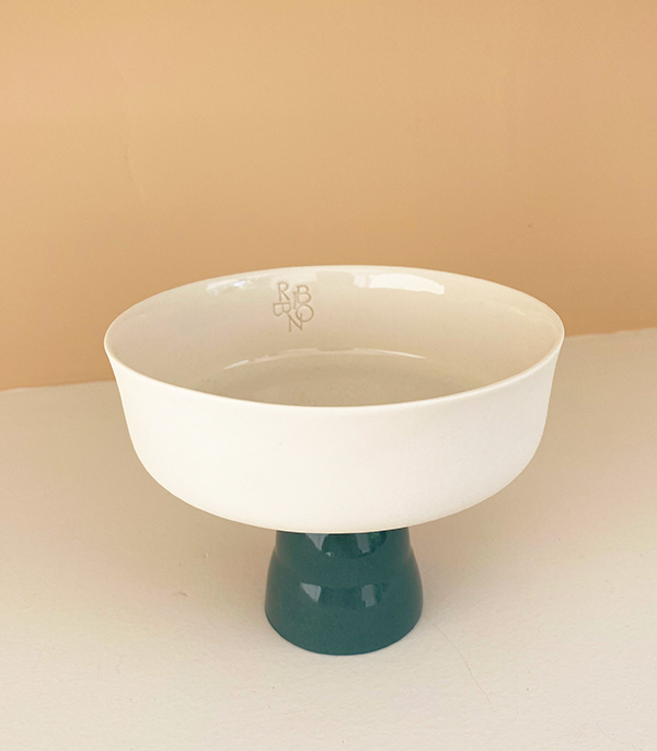 Handmade Porcelain Serving Bowl Cream Green