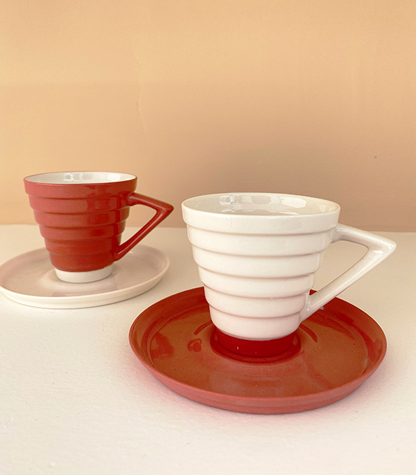 Handmade Porcelain Turkish Coffee Cup Set 2Pcs Brick