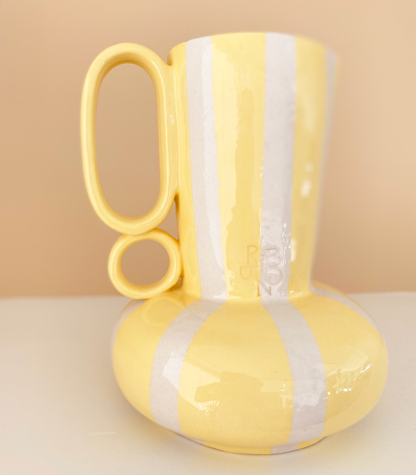 Yellow Handcrafted Ceramic Pitcher Vase
