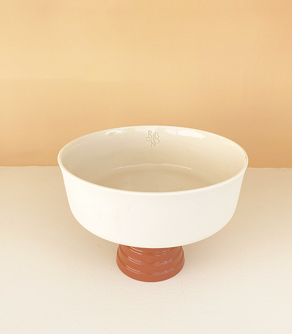 Handmade Porcelain Serving Bowl Cream Brown Deluxe