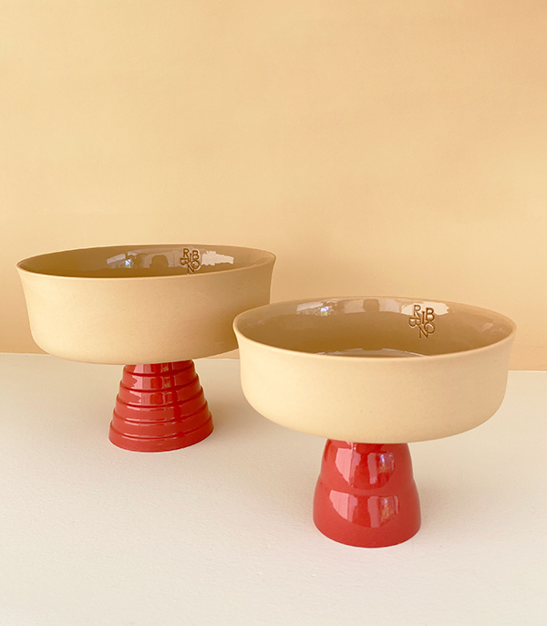 Handmade Porcelain Serving Bowl Set 2pcs Caramel Brick