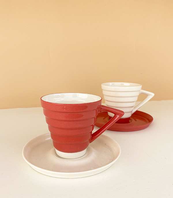 Handmade Porcelain Turkish Coffee Cup Serving Bowl Set Brick