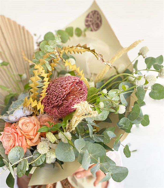 Amazon Doğal Banksia Okaliptus Somon Gül Buketi