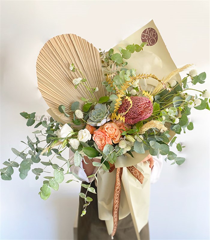 Amazon Doğal Banksia Okaliptus Somon Gül Buketi