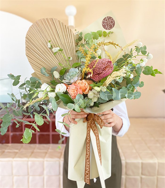 Amazon Doğal Banksia Okaliptus Somon Gül Buketi