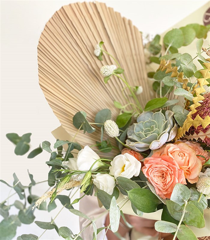 Amazon Doğal Banksia Okaliptus Somon Gül Buketi