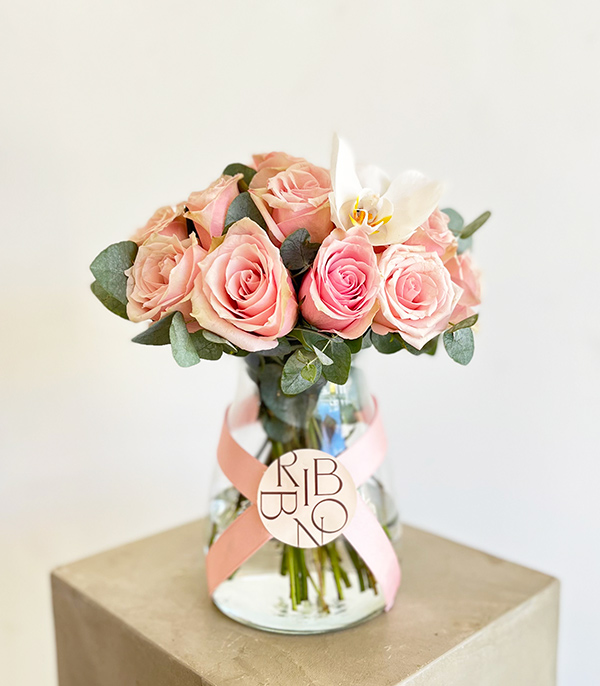 Fiona Pink Roses in a Glass Vase