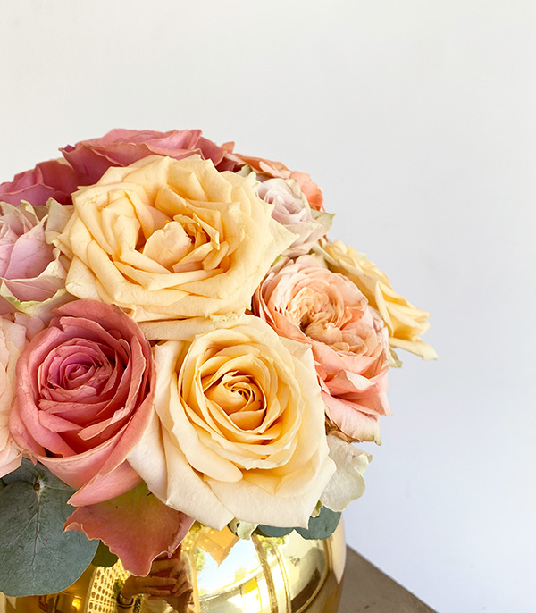 Rosaline Pink Salmon Roses Gold Vase