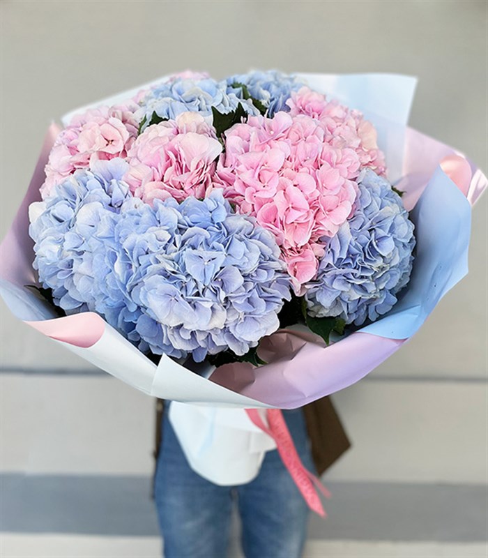 Carroline Grand Deluxe Mavi Ortanca Pembe Ortanca Buketi