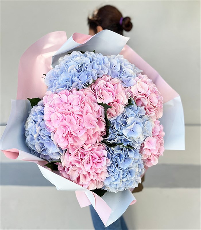 Carroline Grand Deluxe Mavi Ortanca Pembe Ortanca Buketi