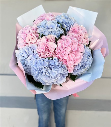 Carroline Grand Deluxe Mavi Ortanca Pembe Ortanca Buketi