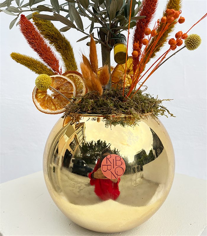 Gold Cam Vazoda Zeytin Ağacı