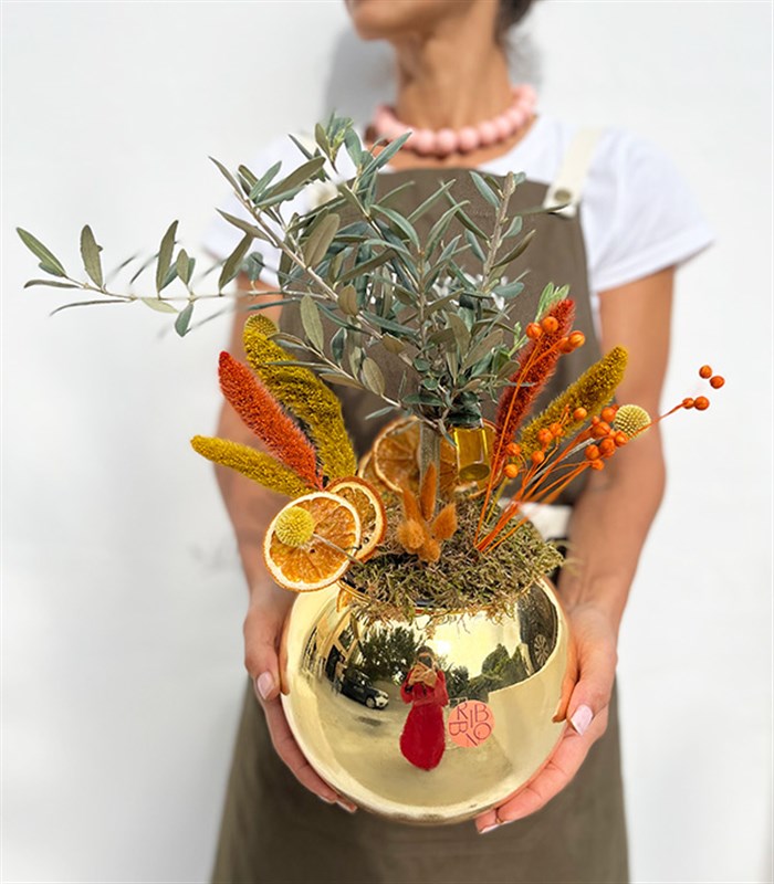 Gold Cam Vazoda Zeytin Ağacı