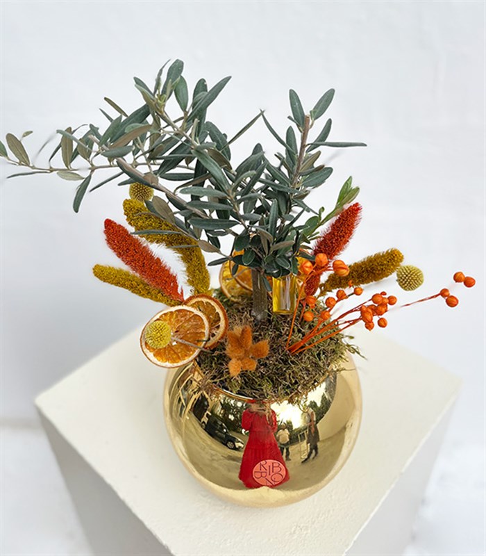 Gold Cam Vazoda Zeytin Ağacı