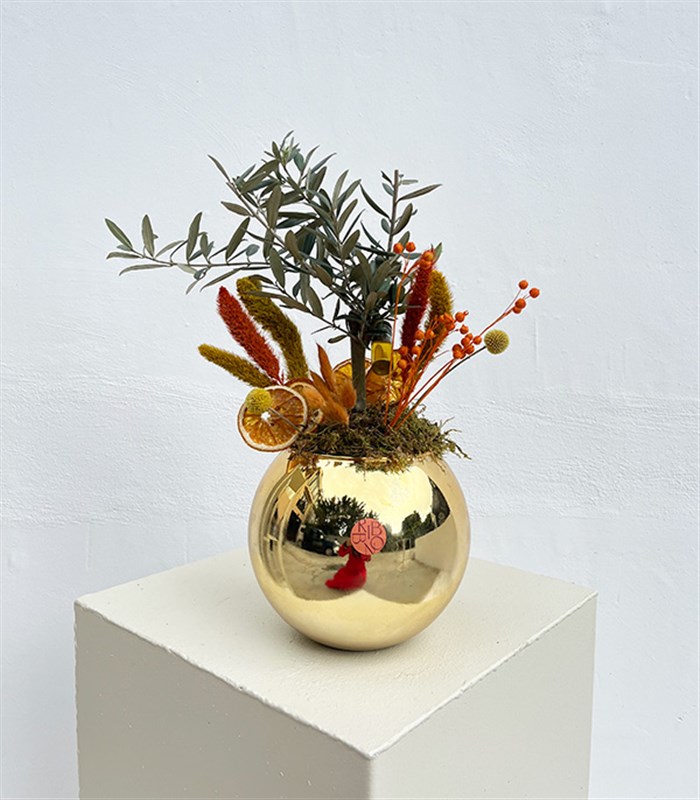 Gold Cam Vazoda Zeytin Ağacı