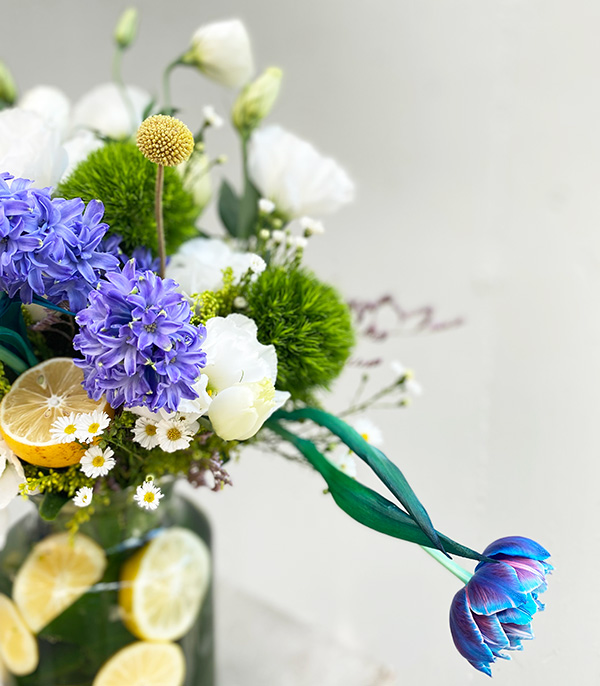 Limoncello Glass Vase White Purple Lemon Arrangement